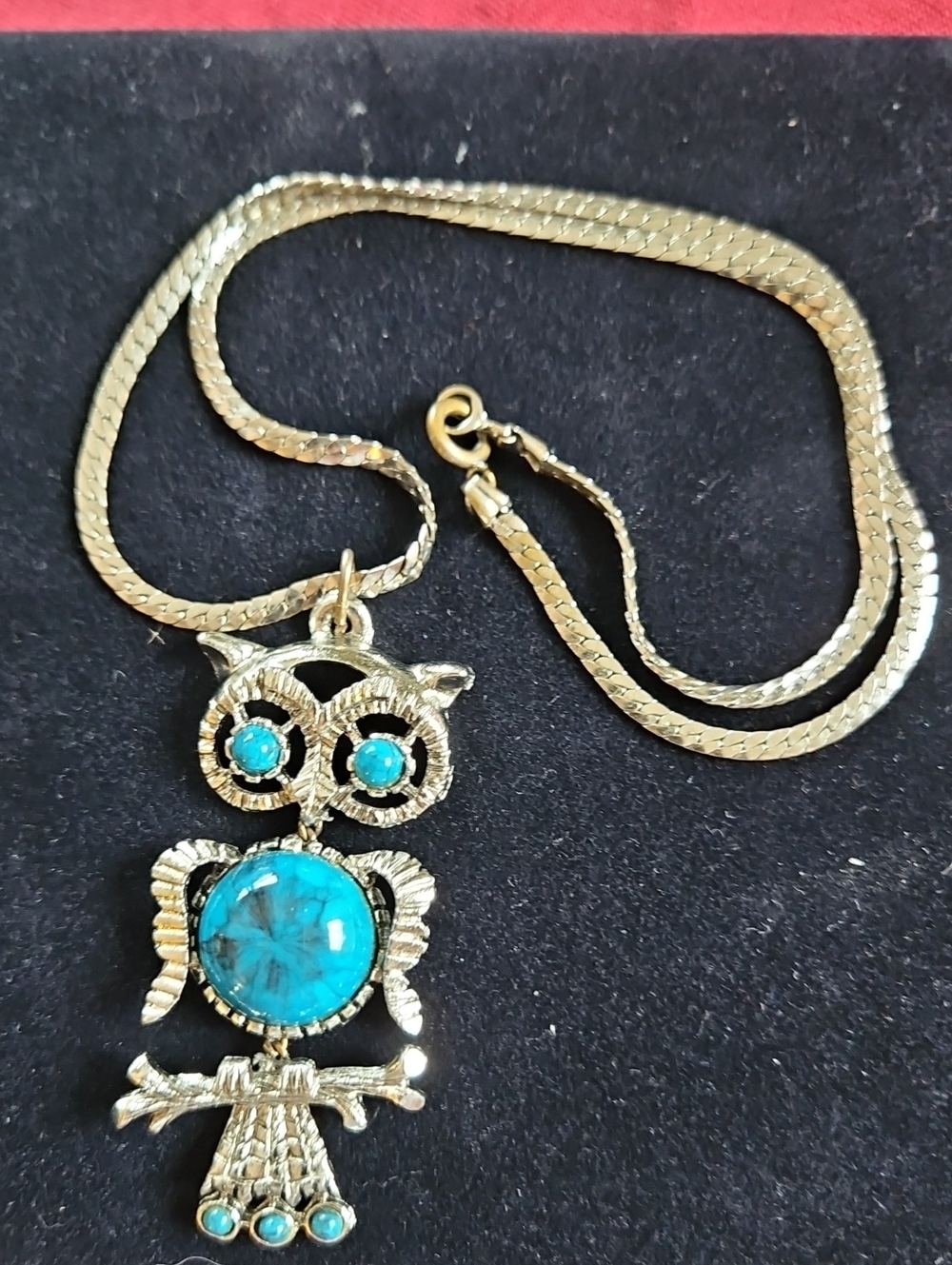 Vintage Silver-Tone Owl Pendant Necklace with Turquoise Stones